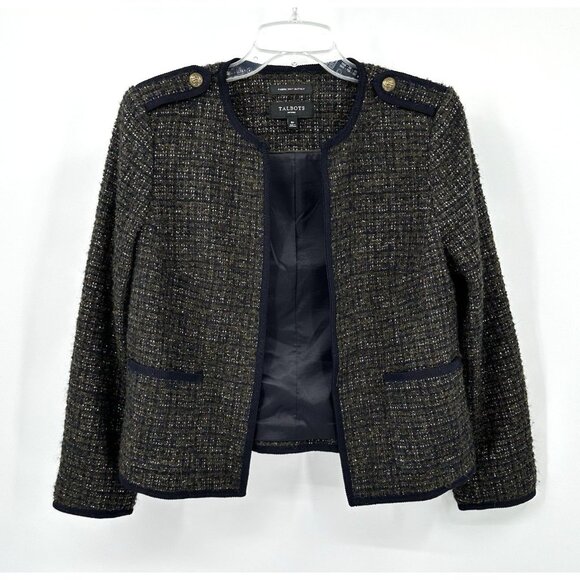 TALBOTS jacket blazer italian fabric boucle metallic open front business 6P - Picture 1 of 6